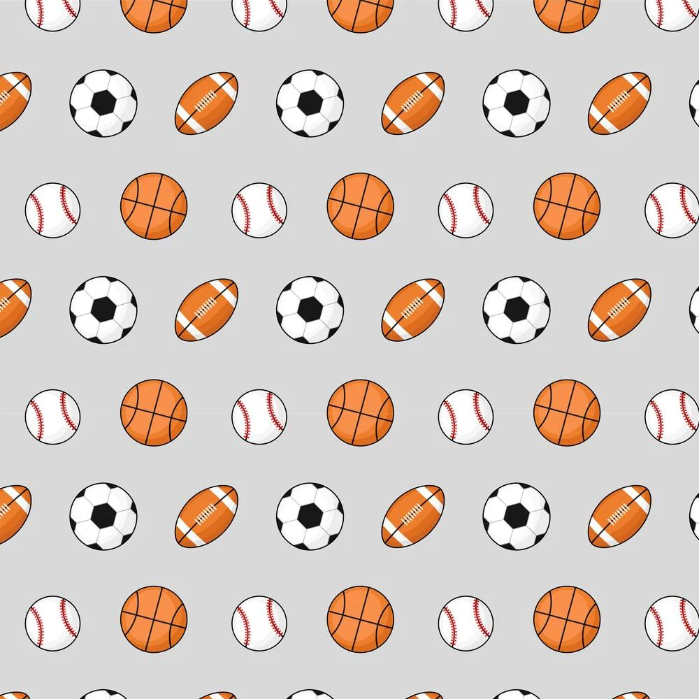 Assorted Sports Balls Fabric - Gray