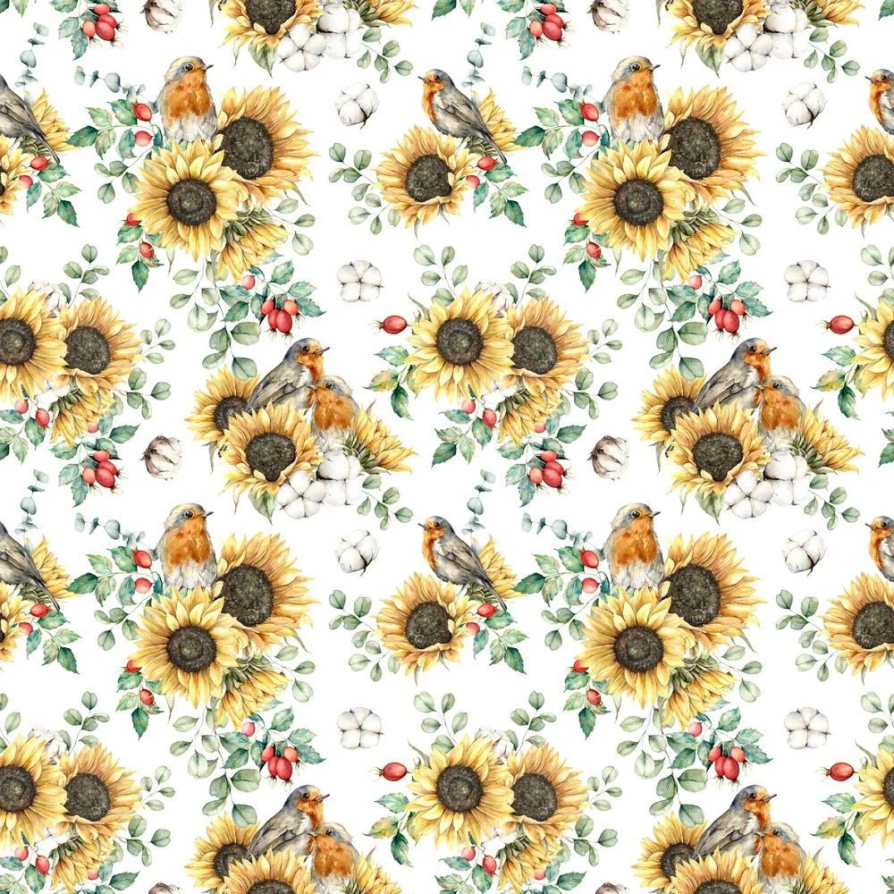 Autumn Sunflowers & Robins Fabric