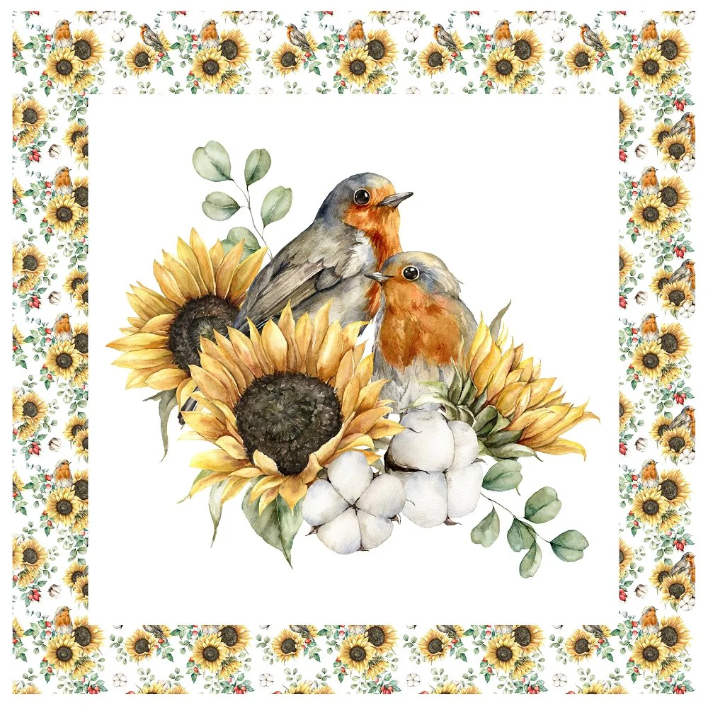 Autumn Sunflowers & Robins Pillow Panel - Image 3