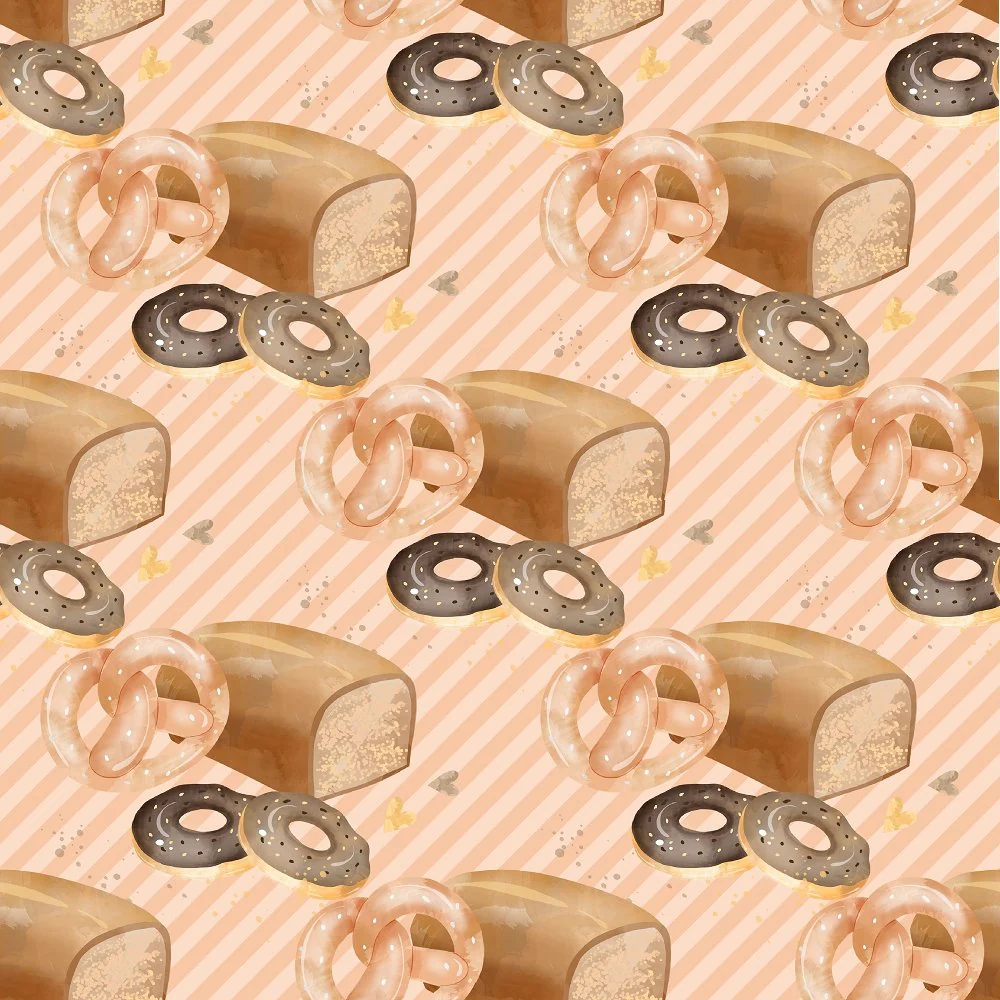 Bakery Desserts on Striped Fabric - Brown