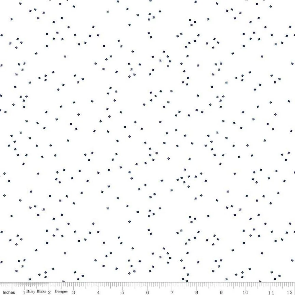 Blossom On White Navy Fabric