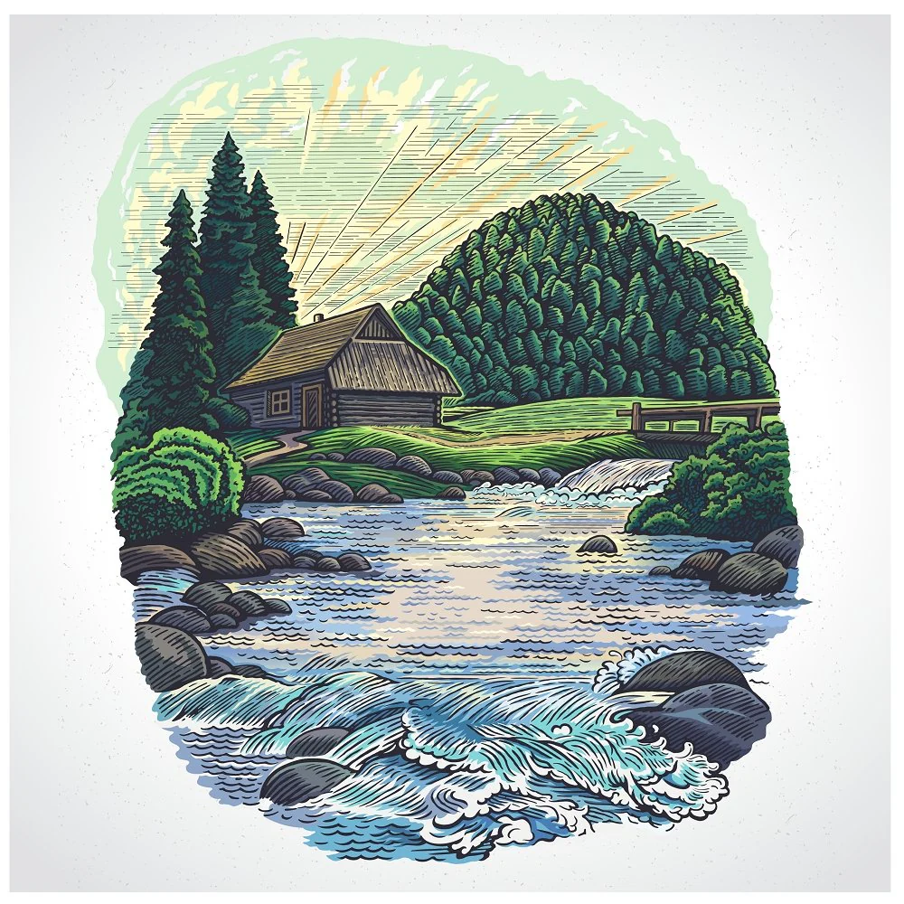 Cabin In The Mountains Fabric Panel