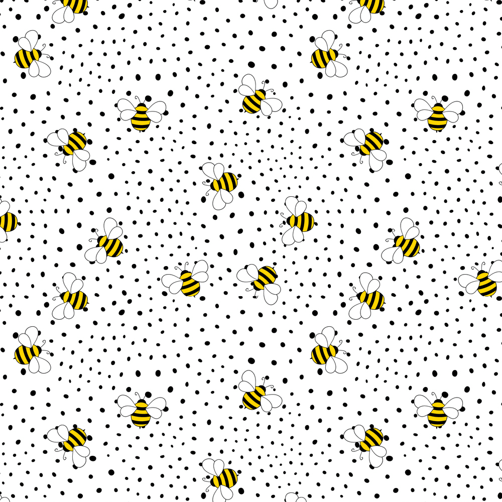 Cartoon Bee On Polka Dot Fabric - White