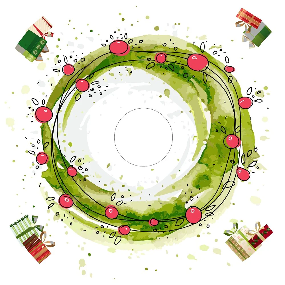 Cartoon Berries & Presents Tree Skirt Fabric Panel