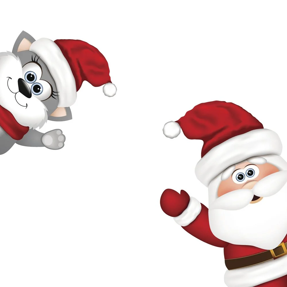 Cartoon Santa & Cat Fabric Panel