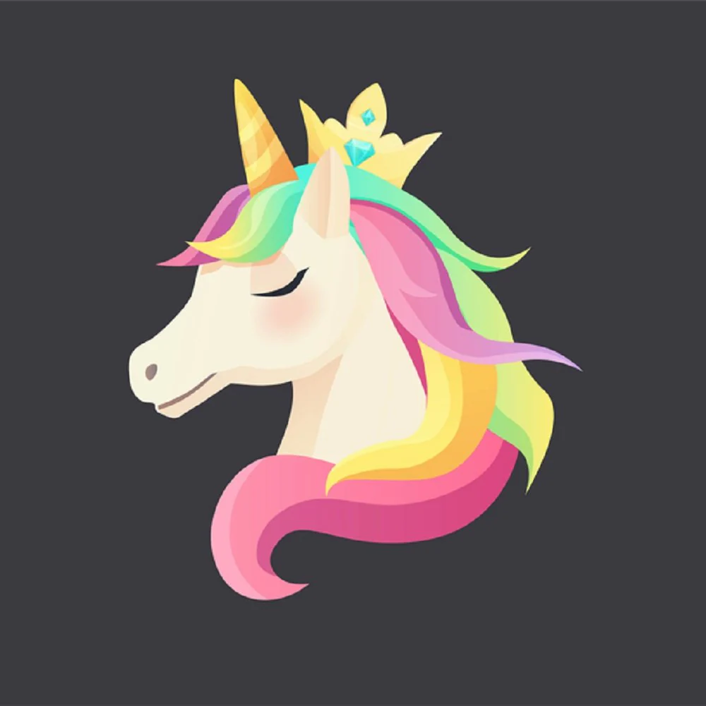 Cartoon Unicorn Face Fabric Panel - Black