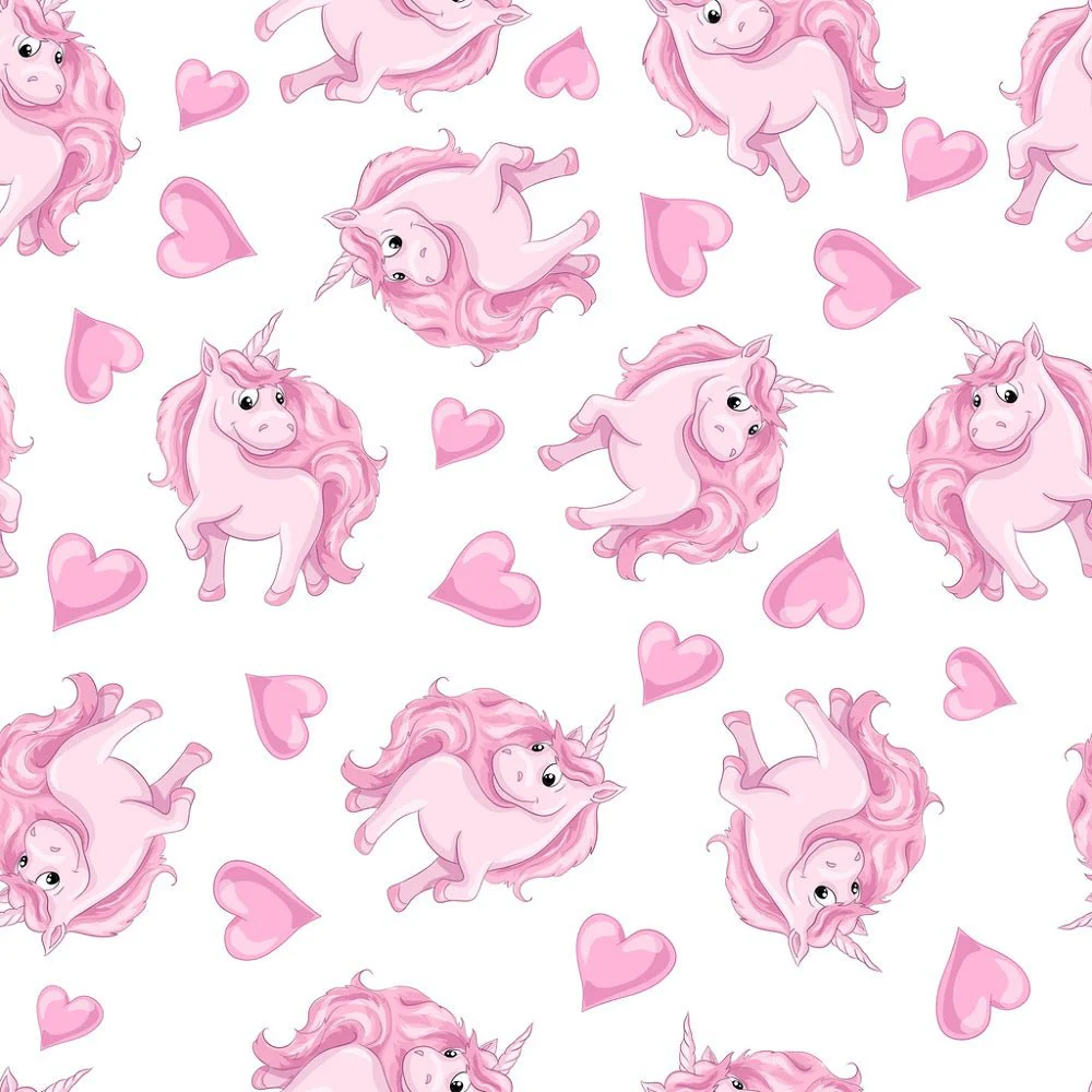 Cartoon Unicorn & Hearts Fabric