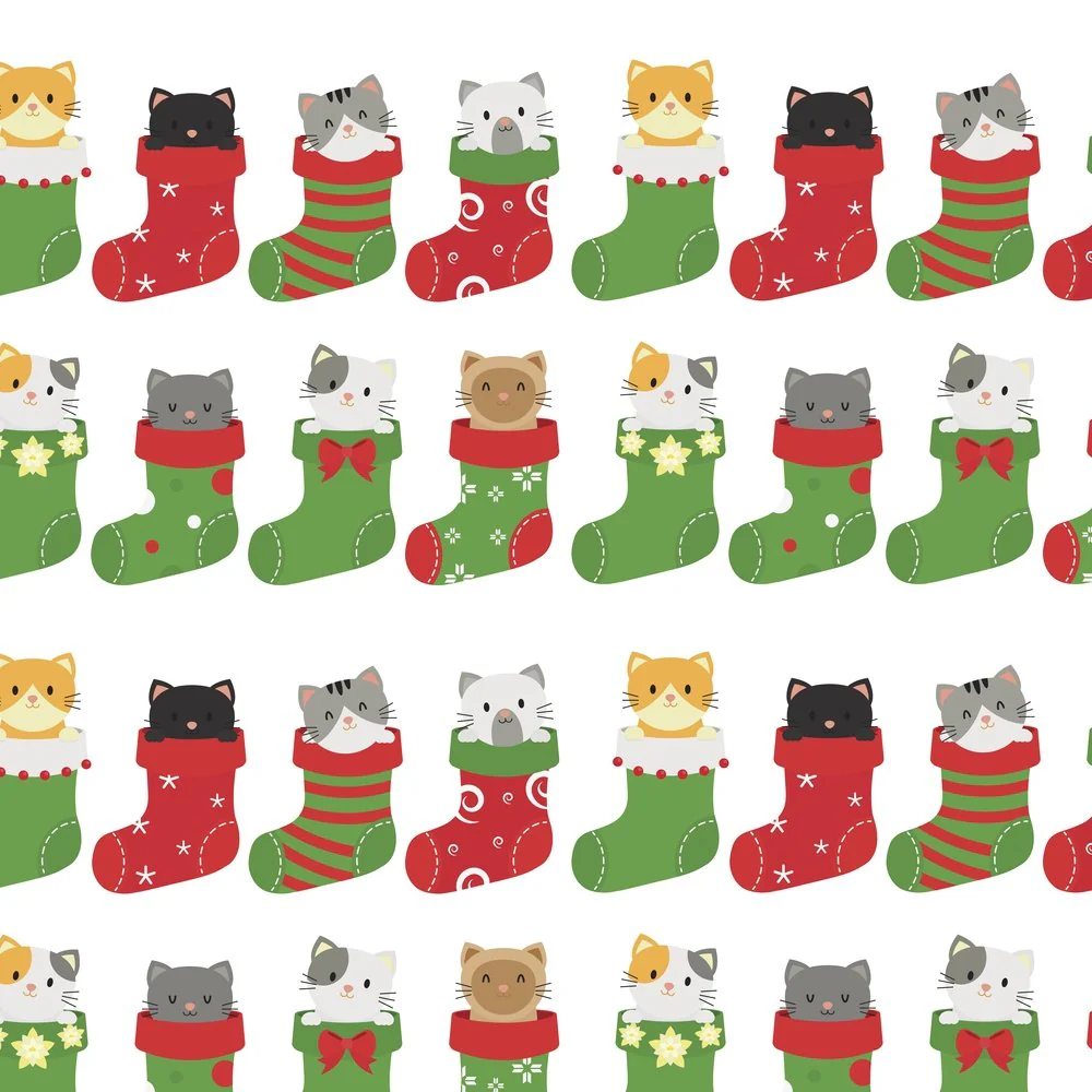 Cats For Christmas Fabric - White