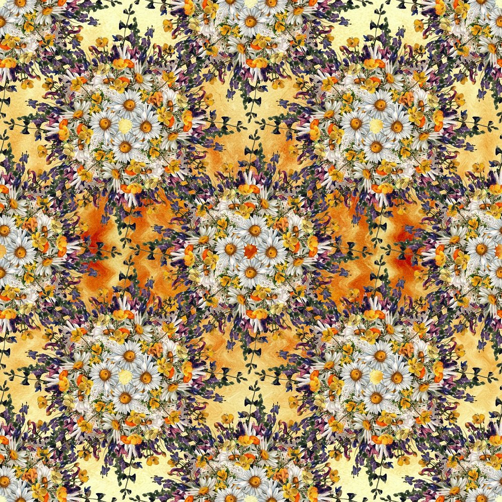 Chamomile Flowers Bouquets Fabric - Yellow/Orange