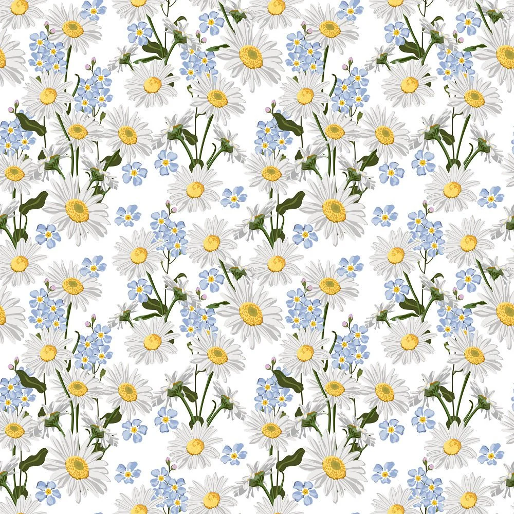 Chamomile & Forget Me Nots Floral Fabric