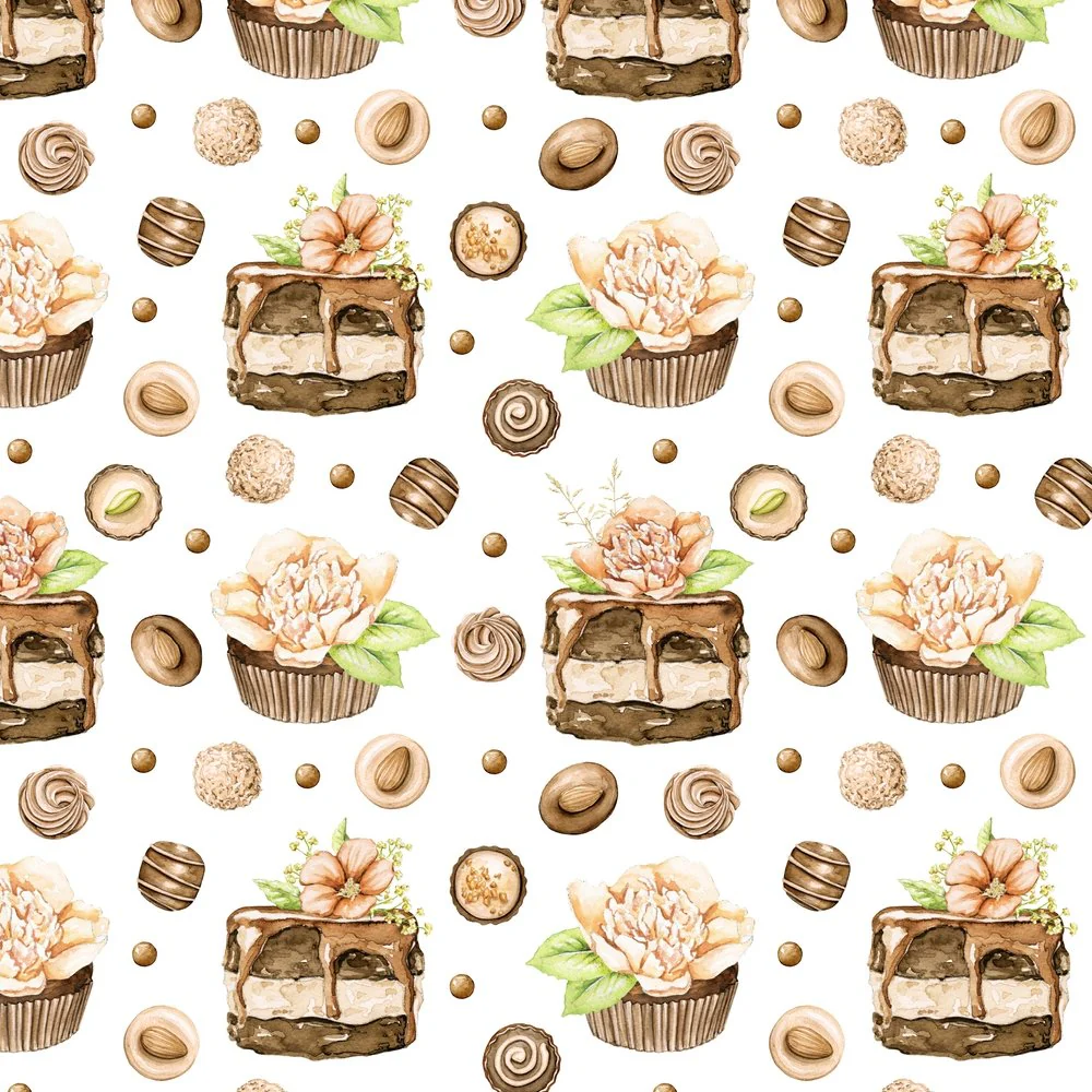 Chocolate Cakes & Truffles Fabric - White