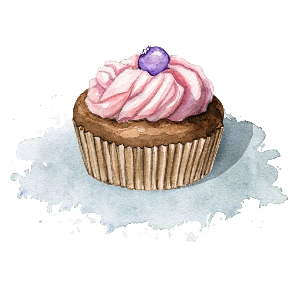 Chocolate Cupcake & Berries Fabric Panel