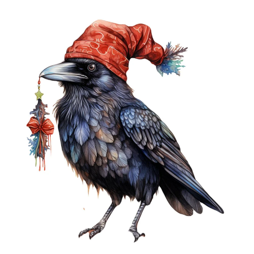Christmas Animals Crow #1 Fabric Panel
