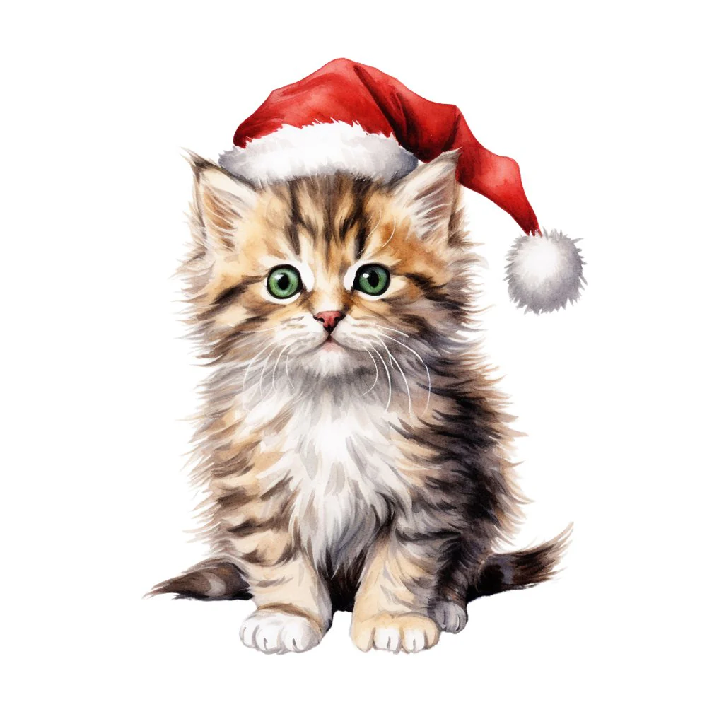 Christmas Animals Kitten #1 Fabric Panel