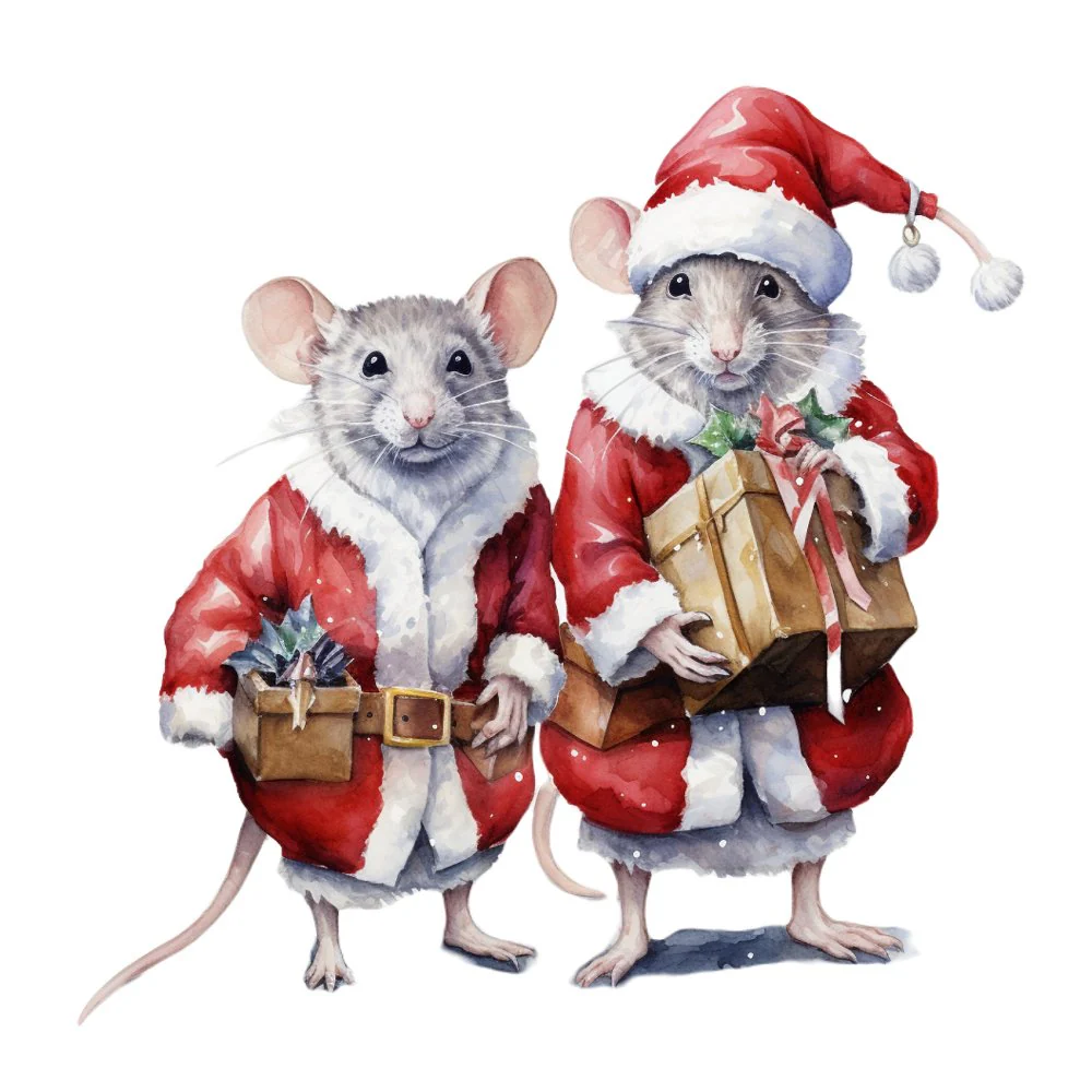 Christmas Animals Mouse #4 Fabric Panel