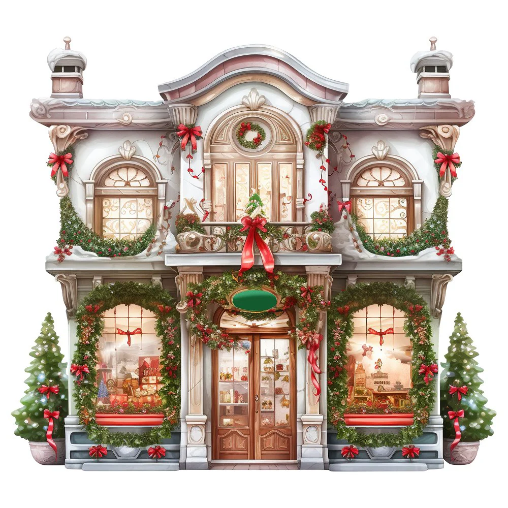 Christmas Antique Storefront Fabric Panel