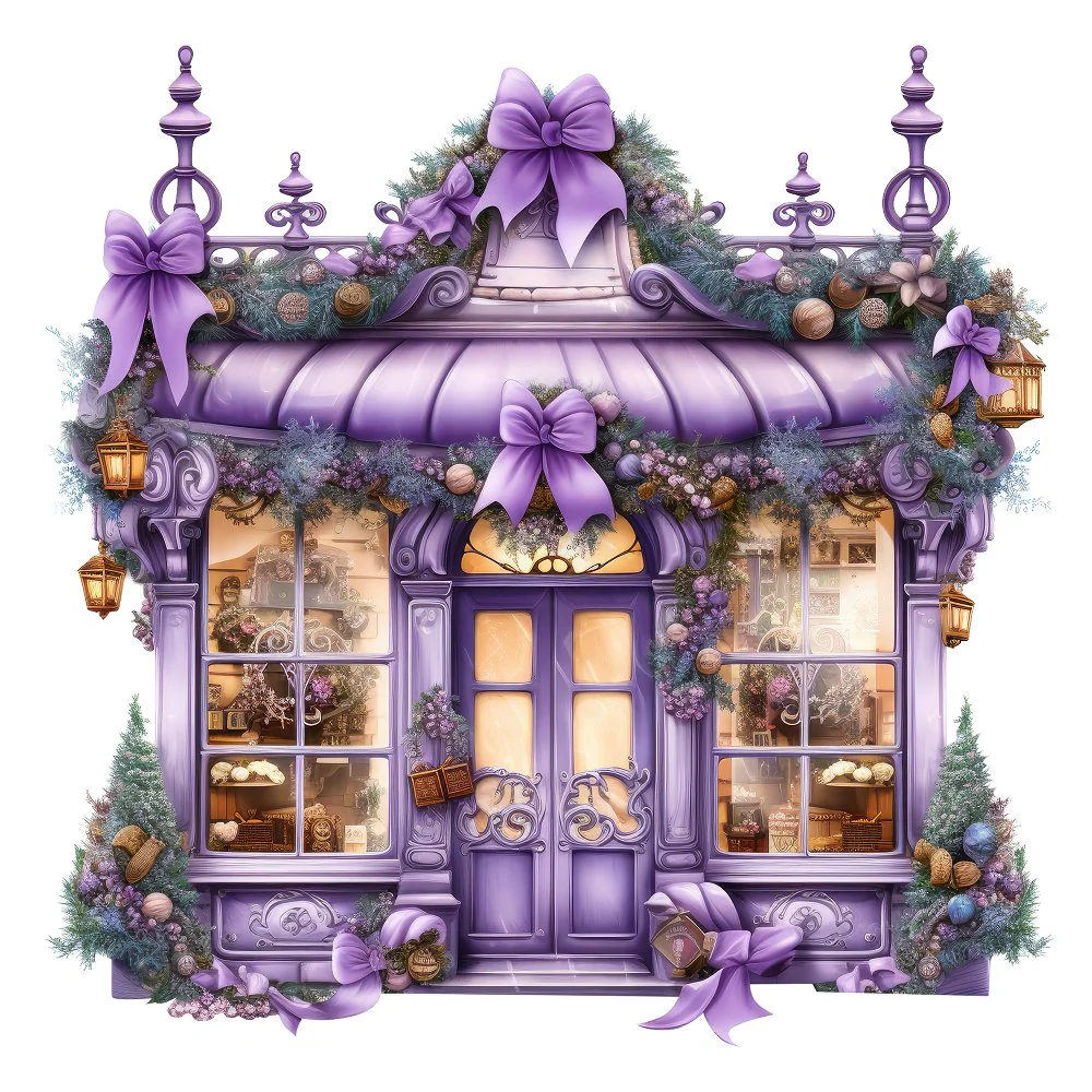 Christmas Boutique Storefront Fabric Panel - Purple