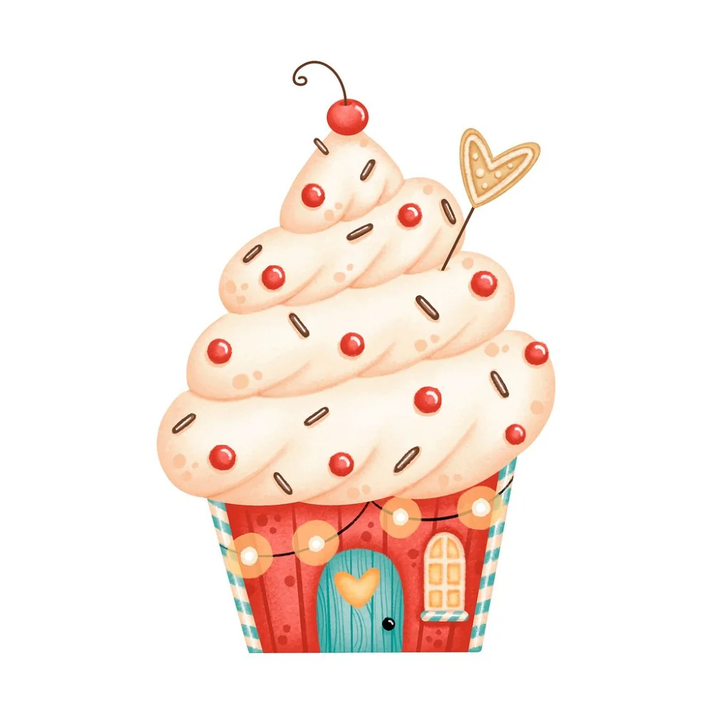 Christmas Cupcake House Fabric Panel - Red