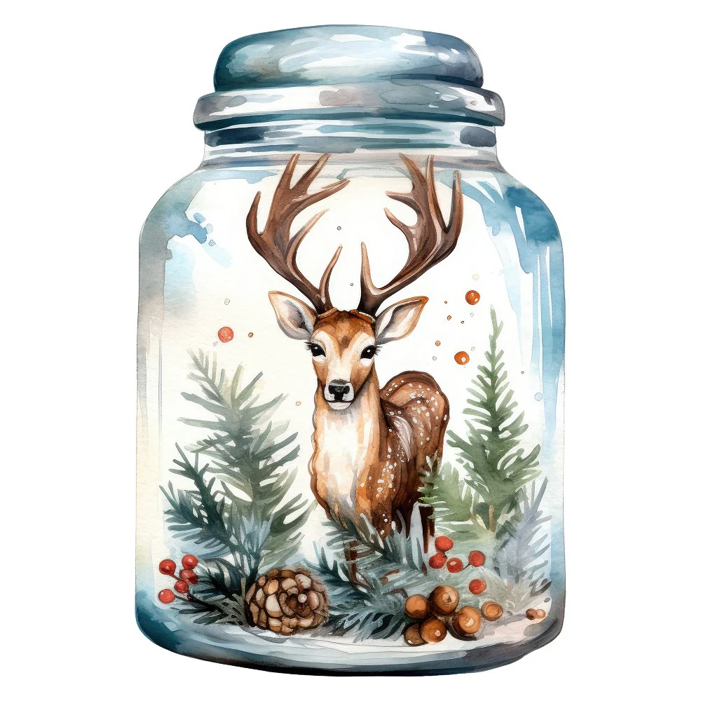 Christmas Deer in a Jar Fabric Panel - Image 2