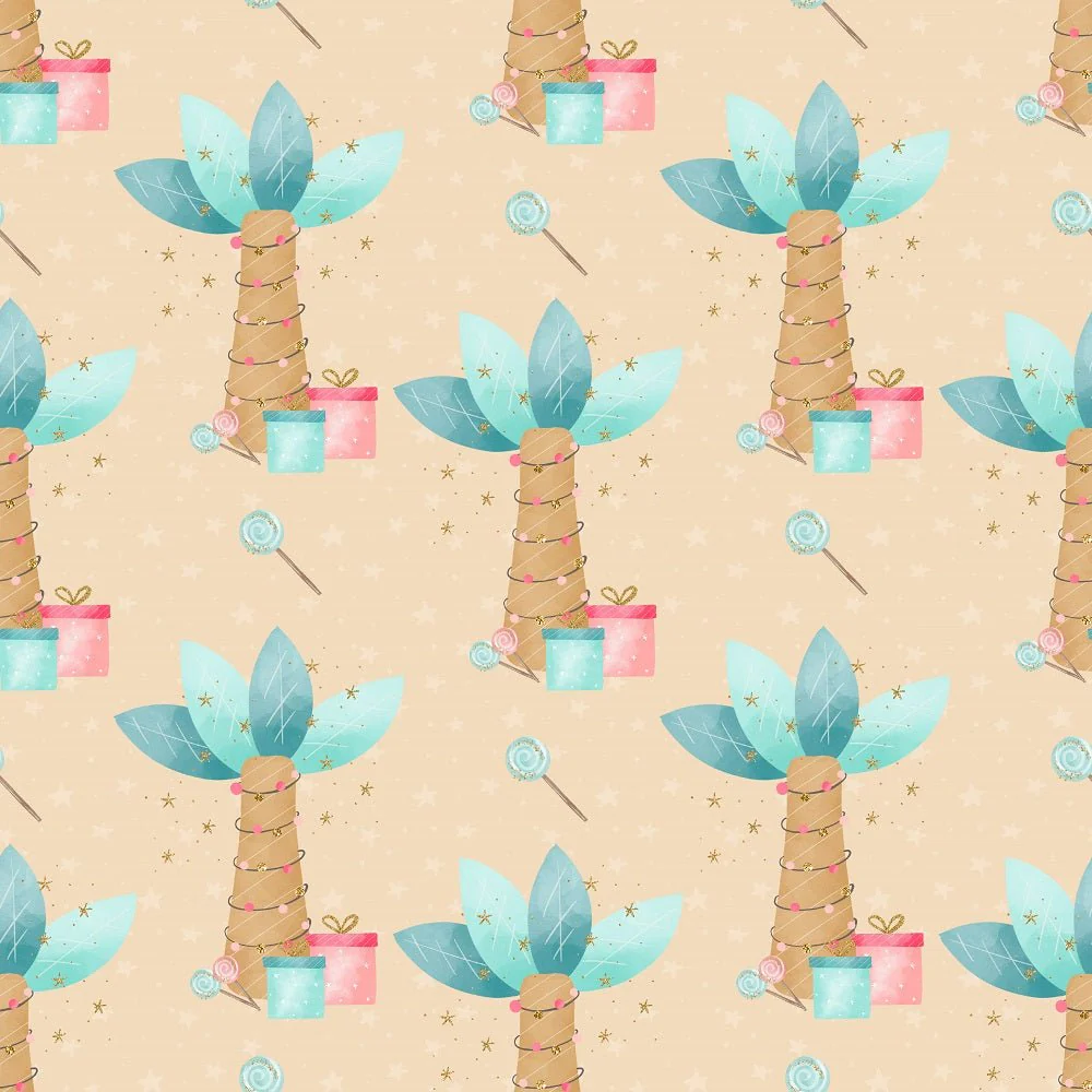 Christmas Dino Palm Trees Fabric - Tan
