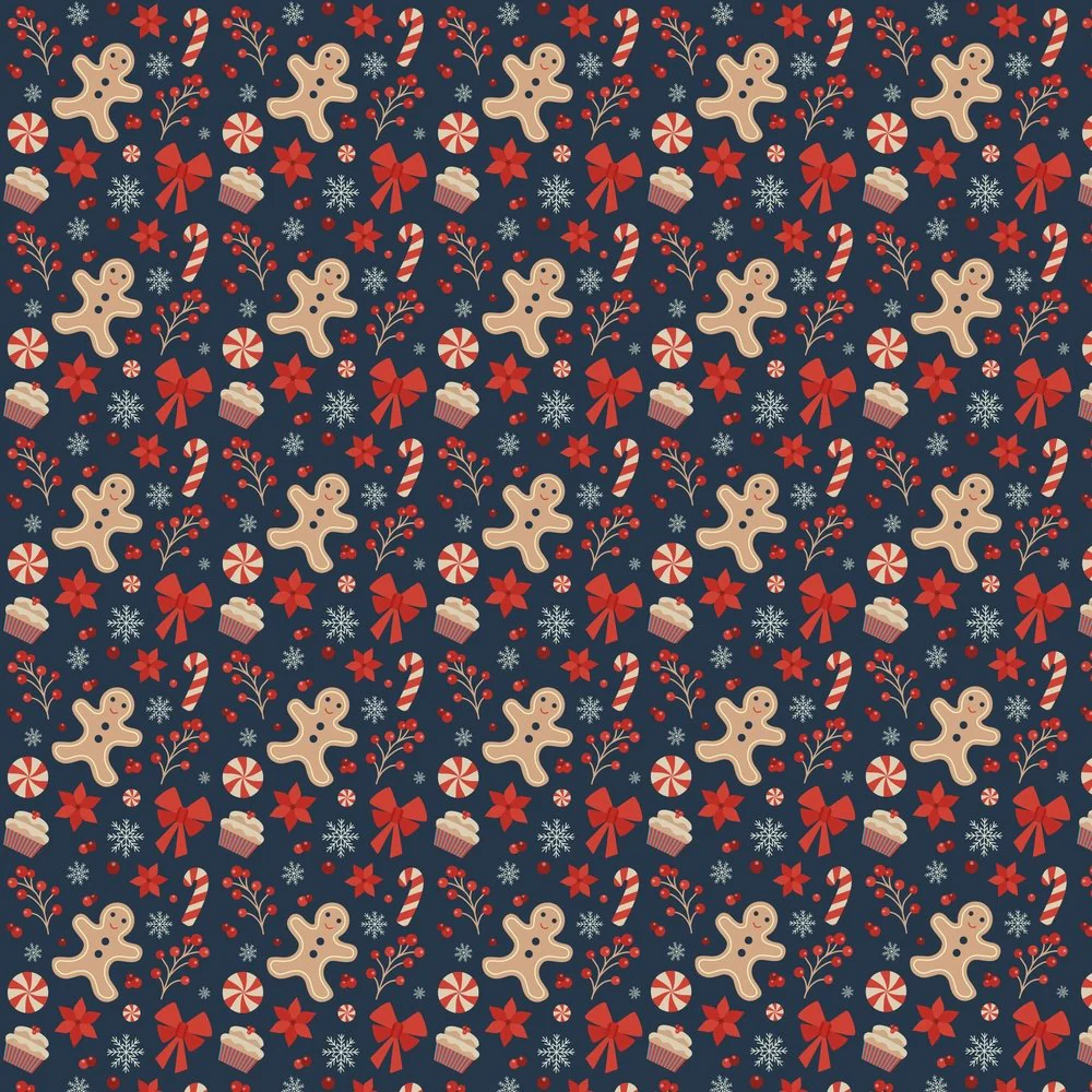 Christmas Gingerbread Men Fabric - Navy