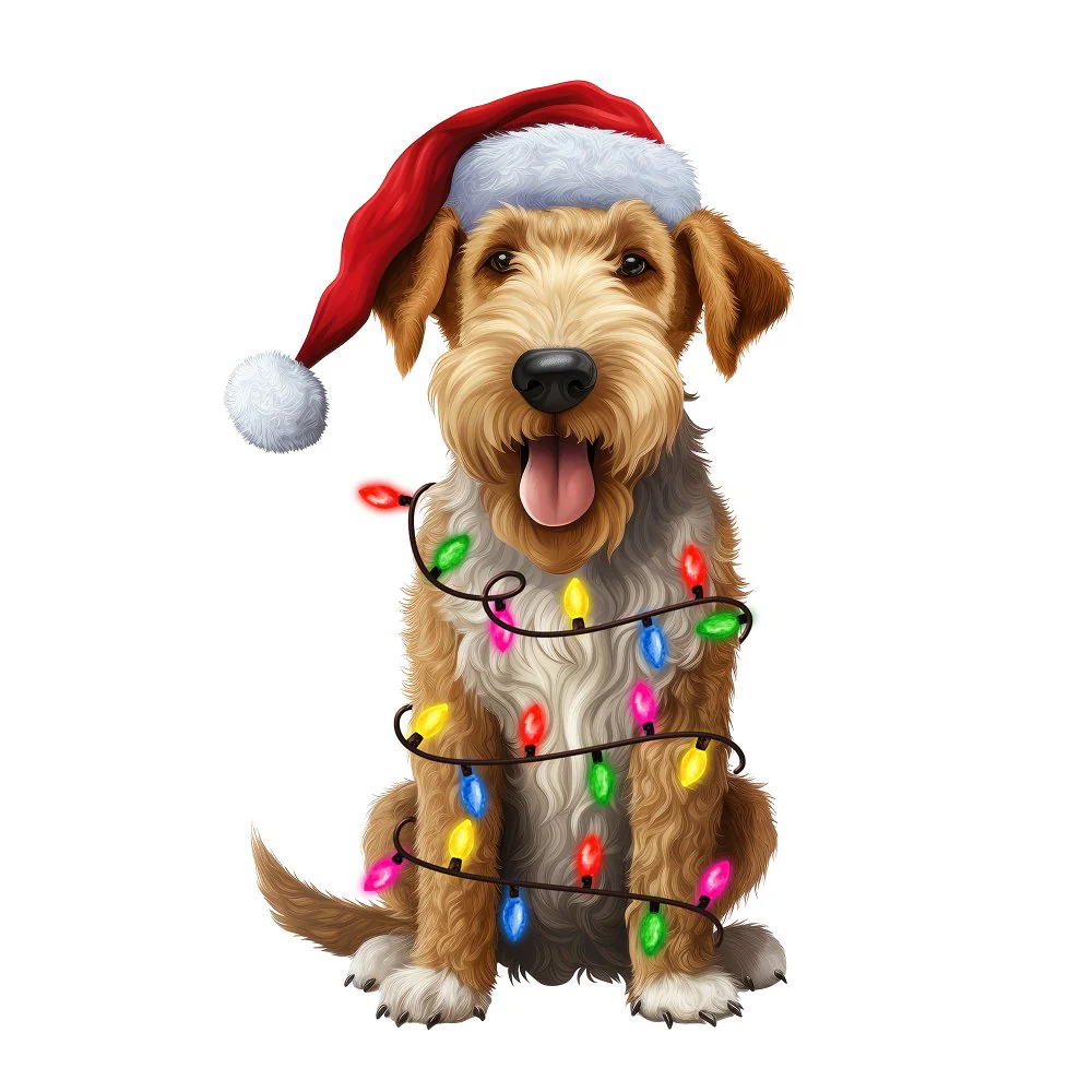 Christmas Lights & Airedale Terrier Fabric Panel