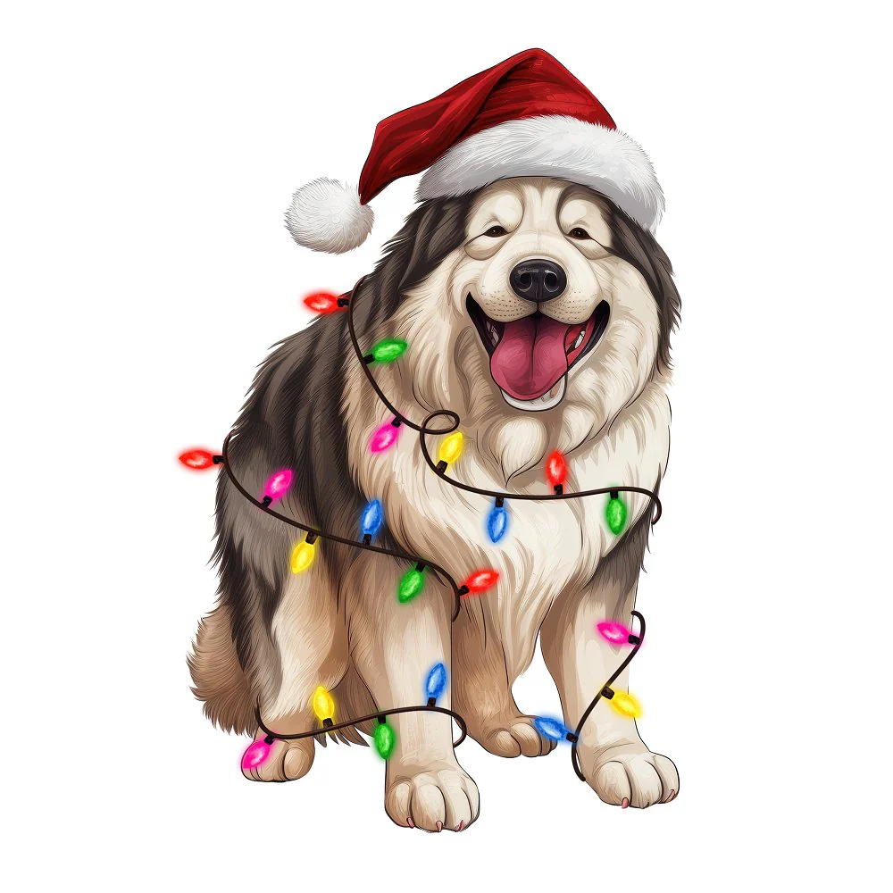Christmas Lights & Alaskan Malamute Fabric Panel