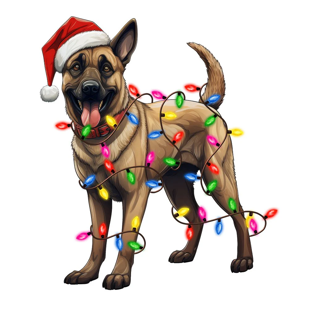 Christmas Lights & Belgian Malinois Fabric Panel