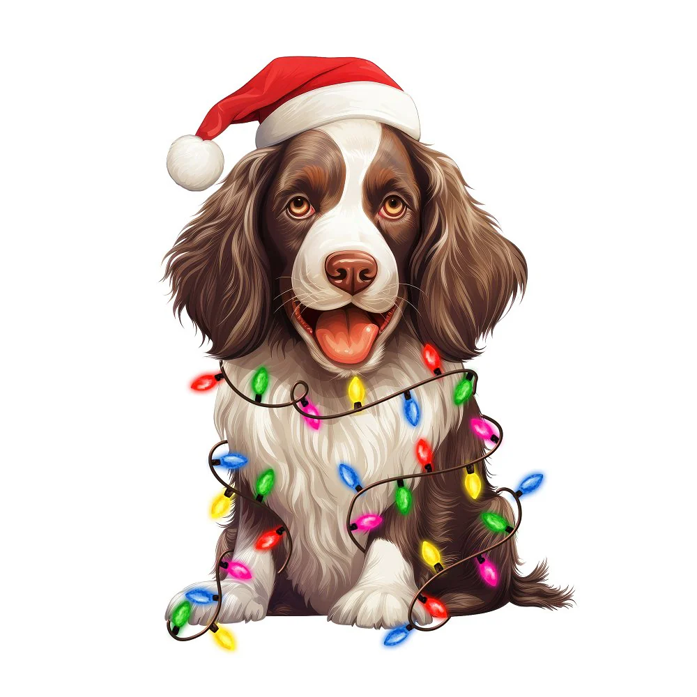 Christmas Lights & English Springer Spaniel Fabric Panel