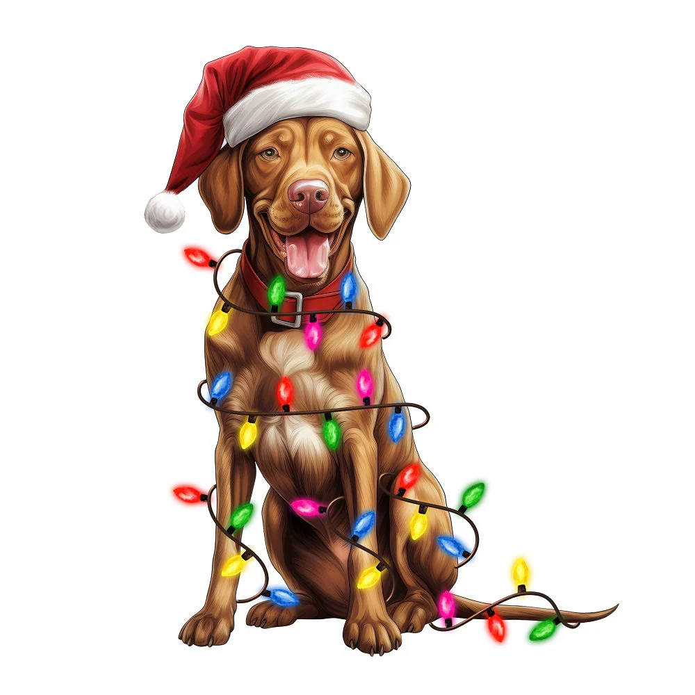 Christmas Lights & Vizsla Fabric Panel