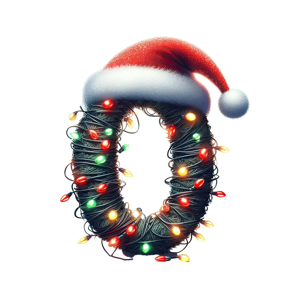 Christmas Lights Wrapped Letter ''0'' Fabric Panel