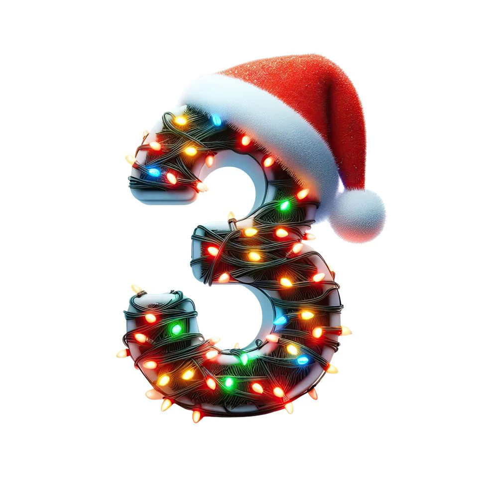 Christmas Lights Wrapped Letter ''3'' Fabric Panel