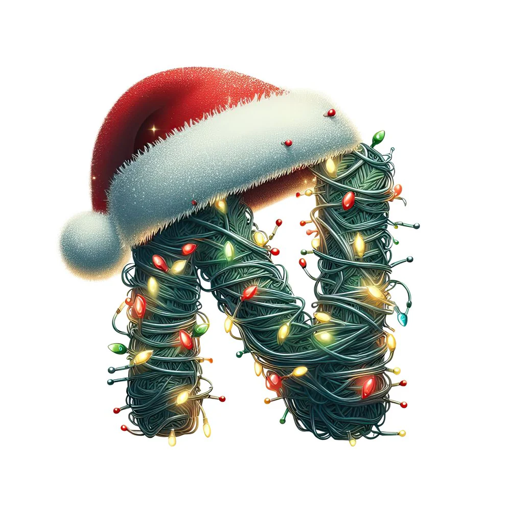 Christmas Lights Wrapped Letter ''N'' Fabric Panel