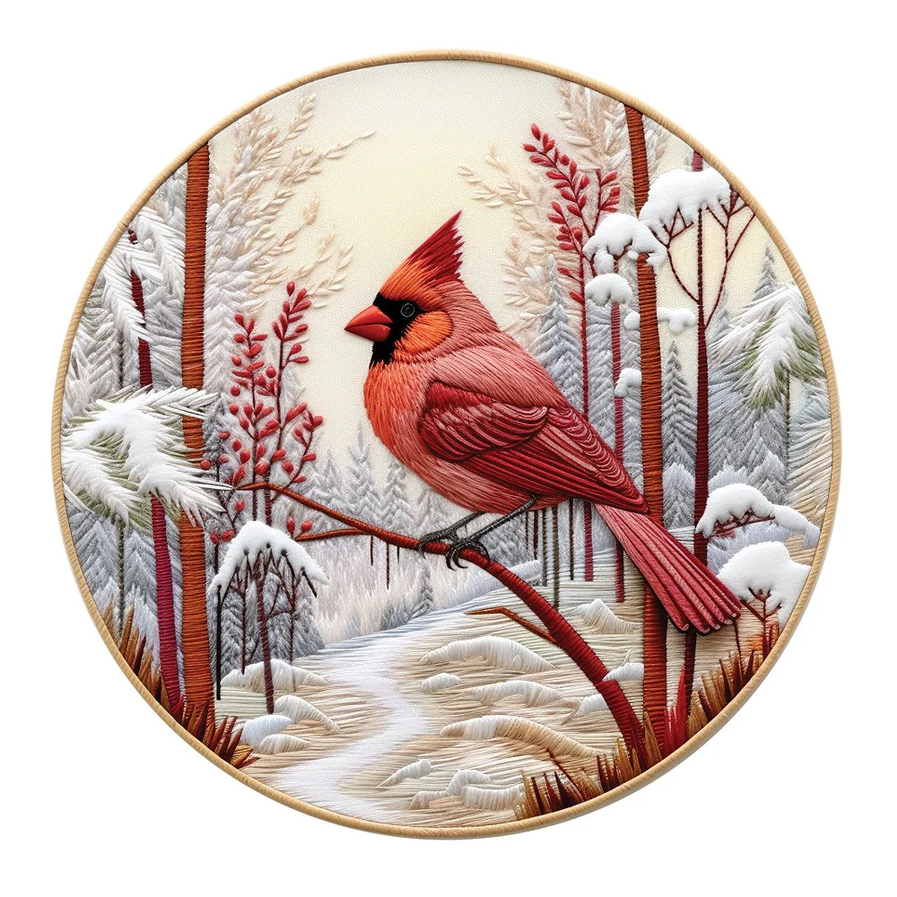 Christmas Ornaments Cardinal #4 Fabric Panel