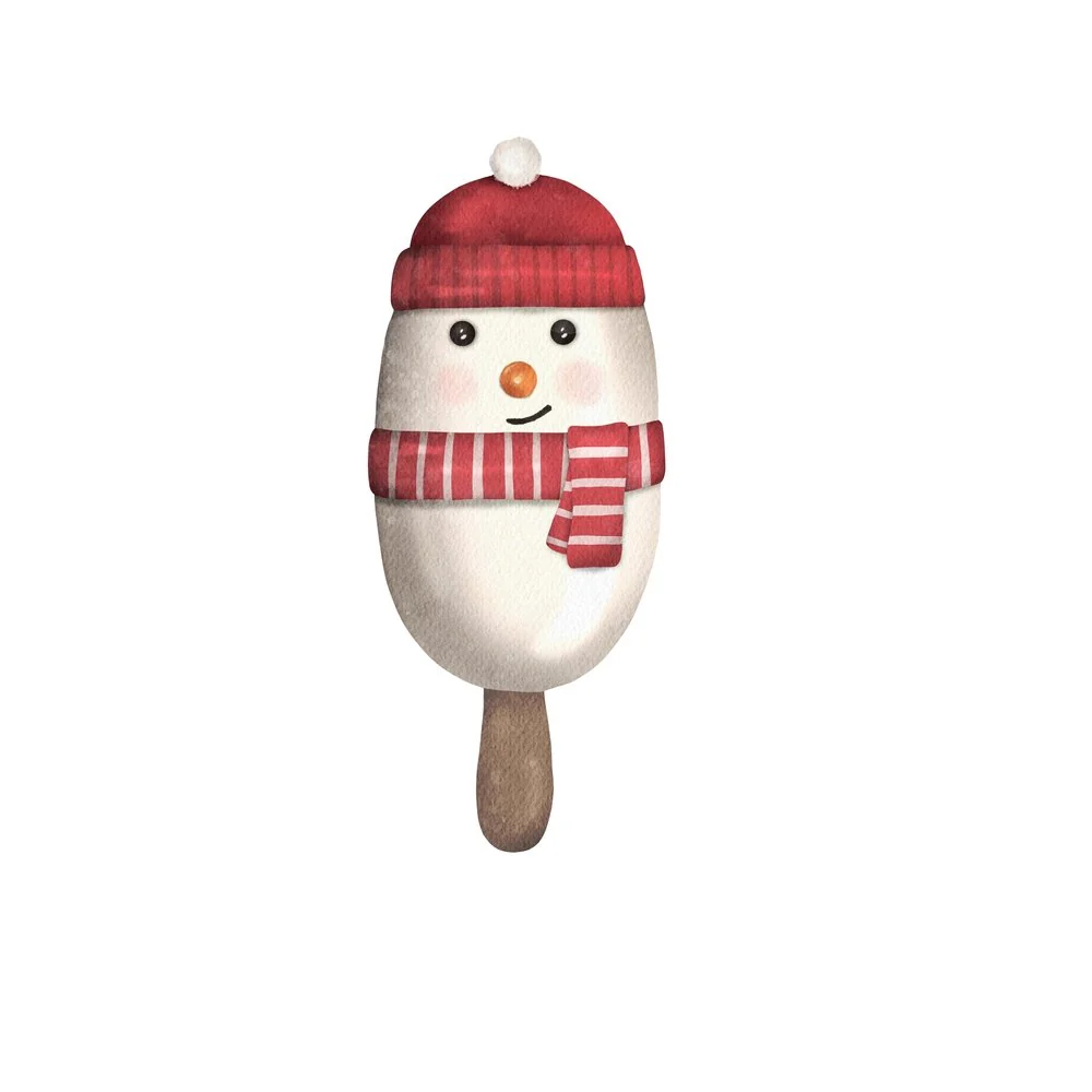 Christmas Snowman Popsicle Fabric Panel - White