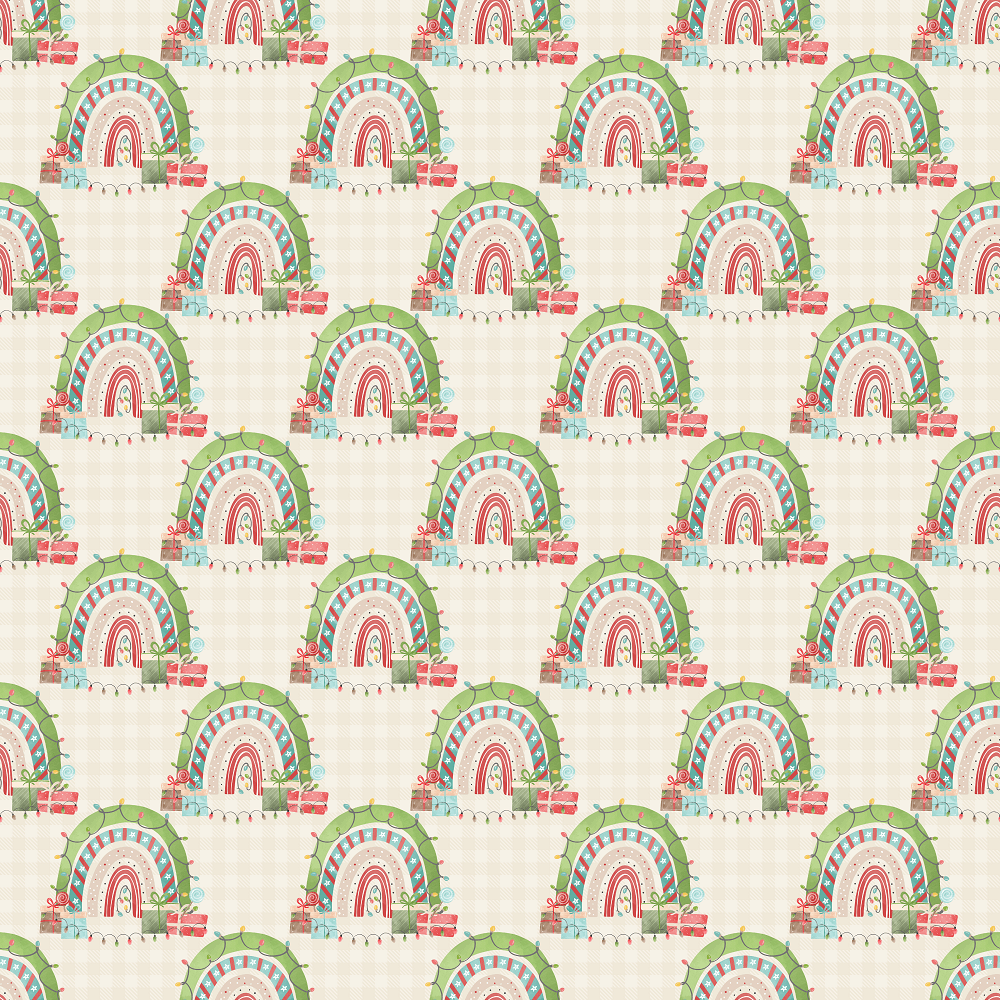 Christmas Themed Rainbow Fabric - Beige