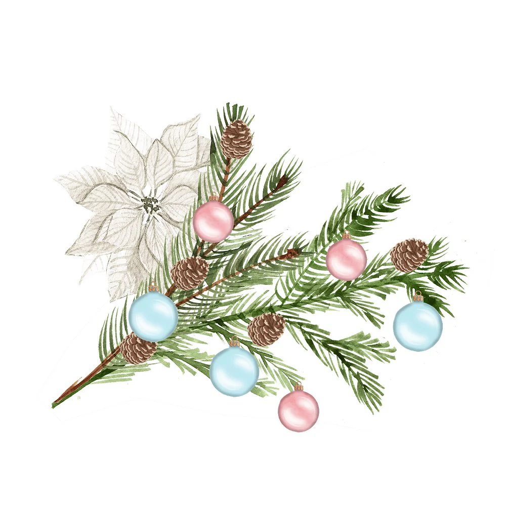 Christmas Tree Branch Arrangement Fabric Panel