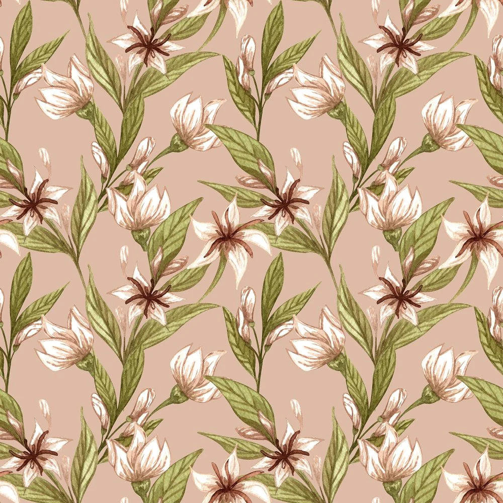 Coffee Flowers Fabric - Cream