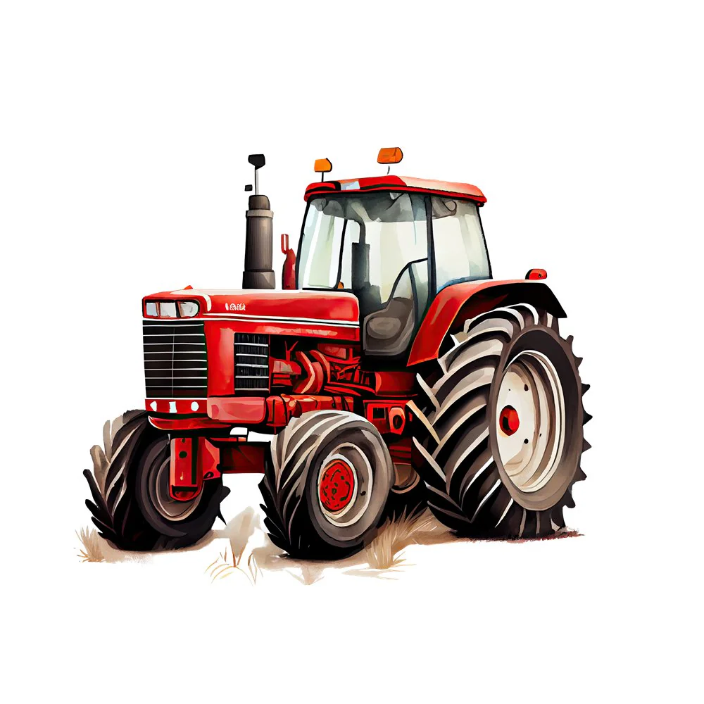Cool Watercolor Farm Tractor Fabric Panel - Red