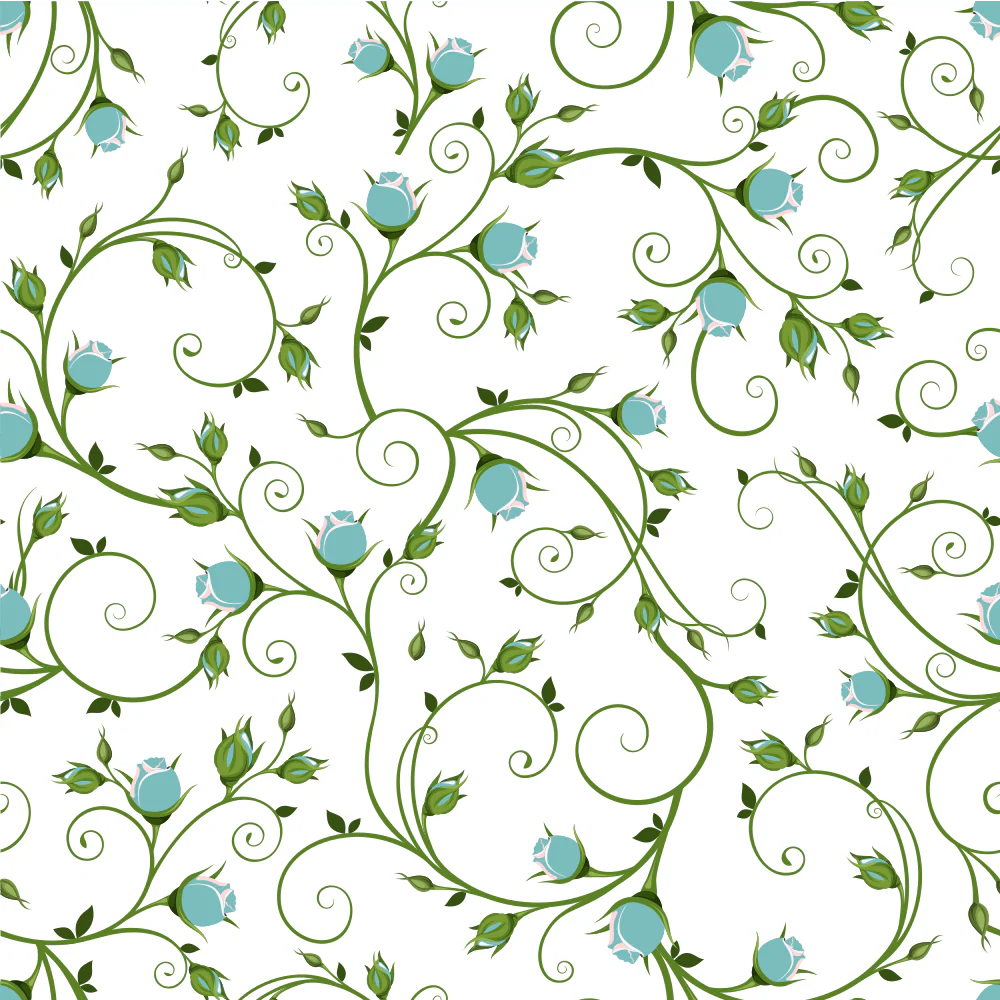 Cornflower Rosebuds on Vines Fabric - White