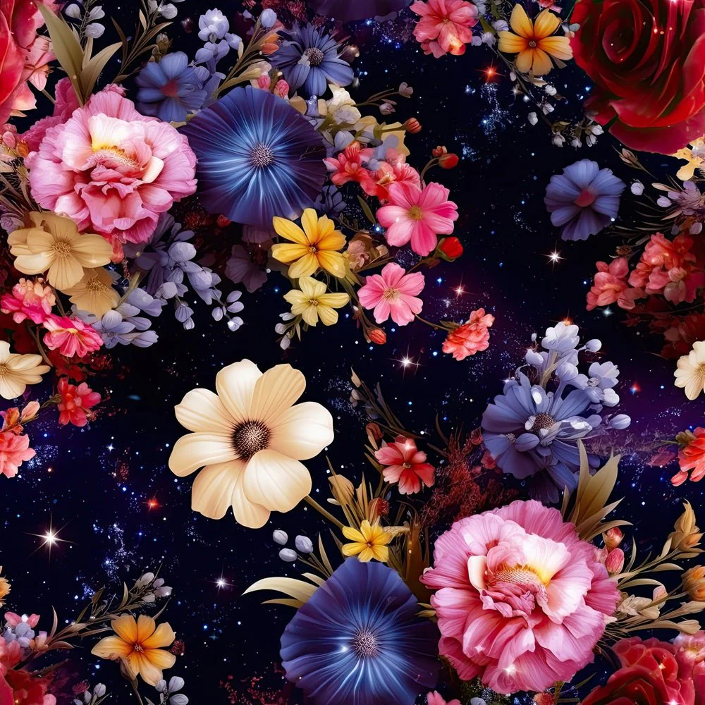 Cosmic Galaxy Floral Pattern #7 Fabric