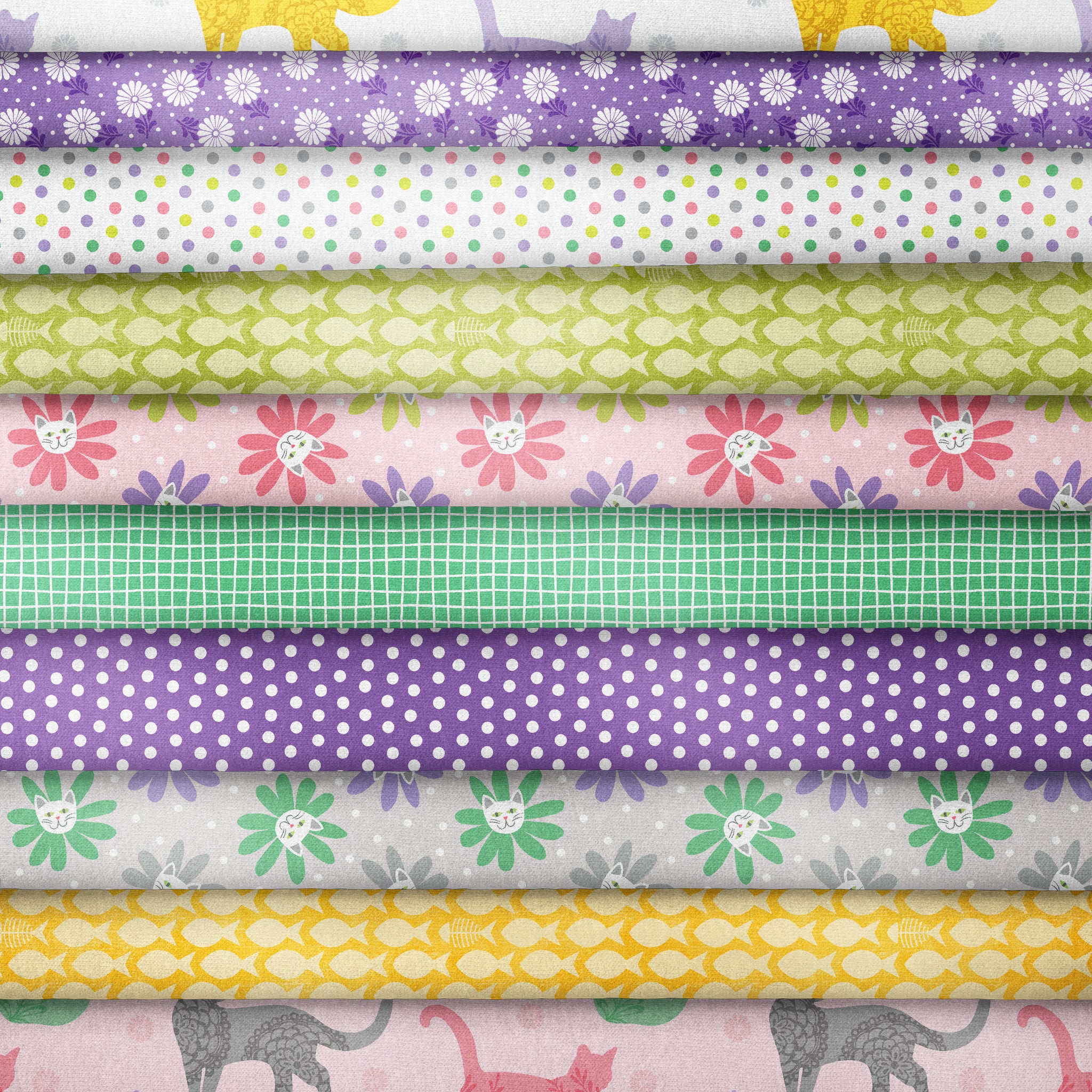 Cozy Cats Fabric Collection - Fish & Bones Lime - Image 4