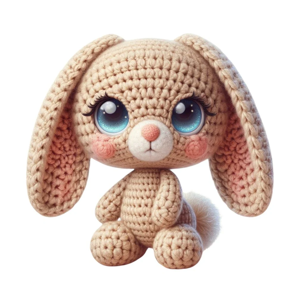 Crochet Animals Bunny #2 Fabric Panel