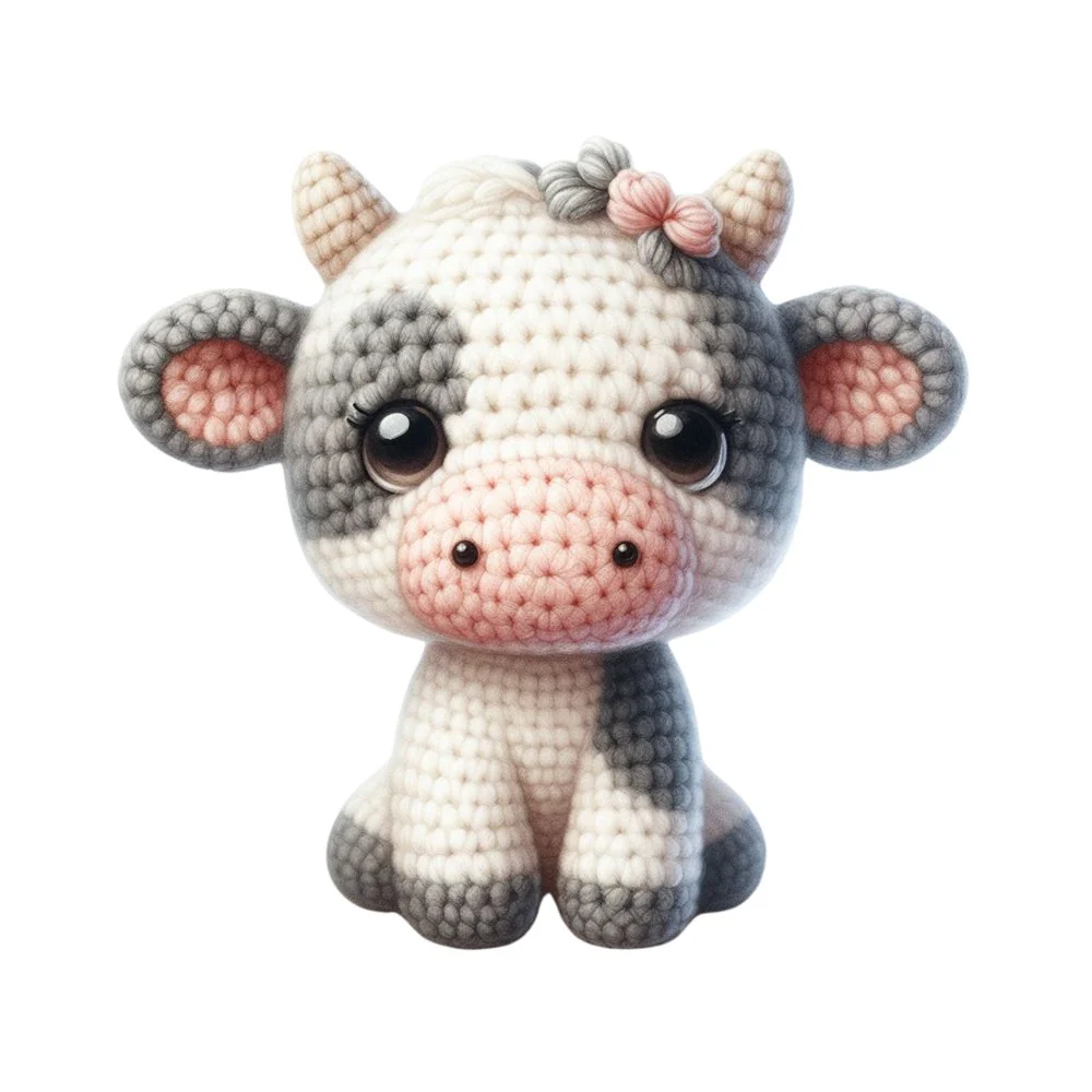 Crochet Animals Cow Fabric Panel