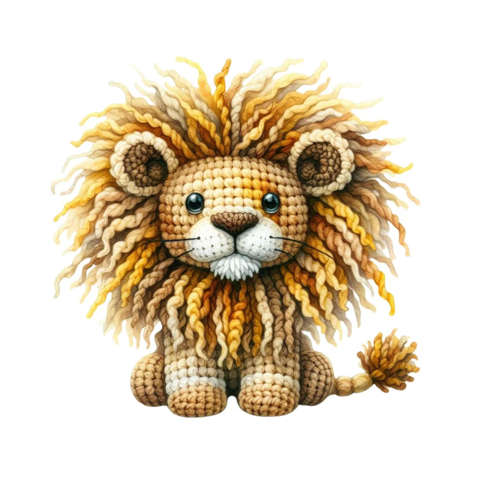 Crochet Animals Lion Fabric Panel