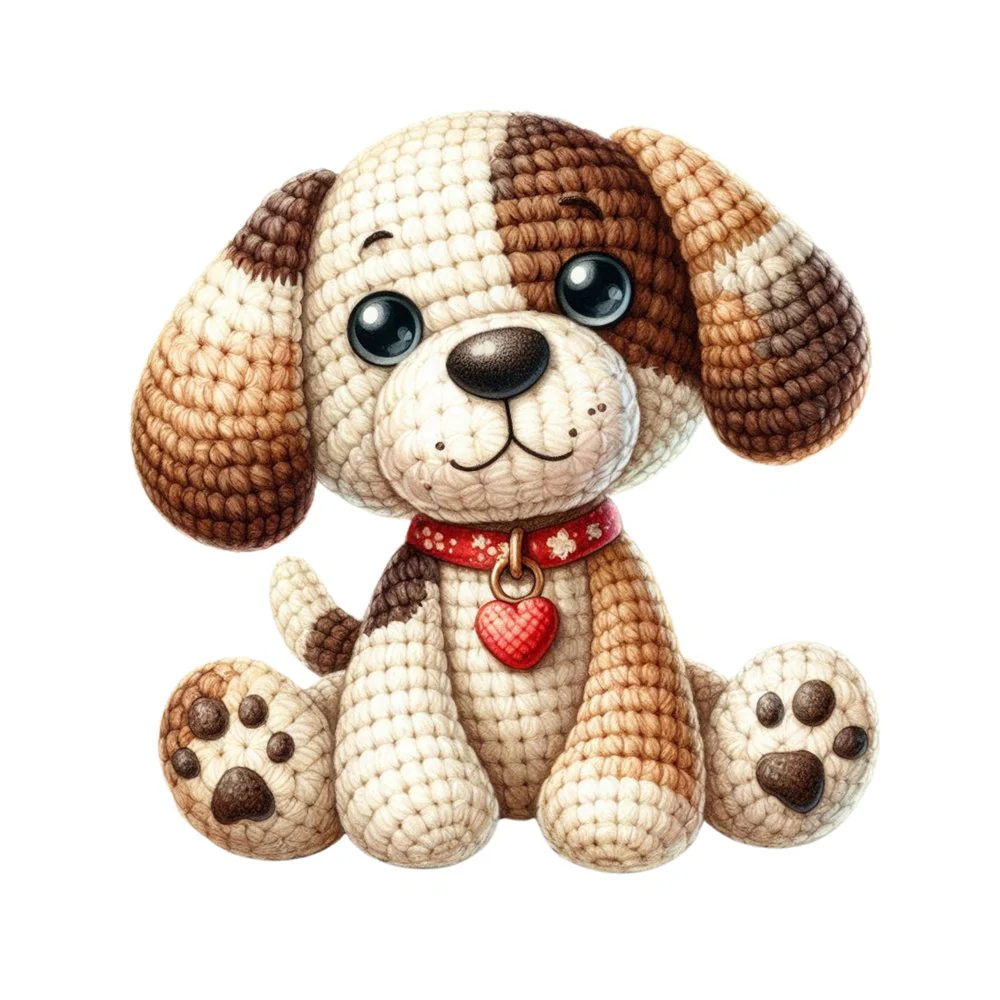 Crochet Animals Puppy Fabric Panel