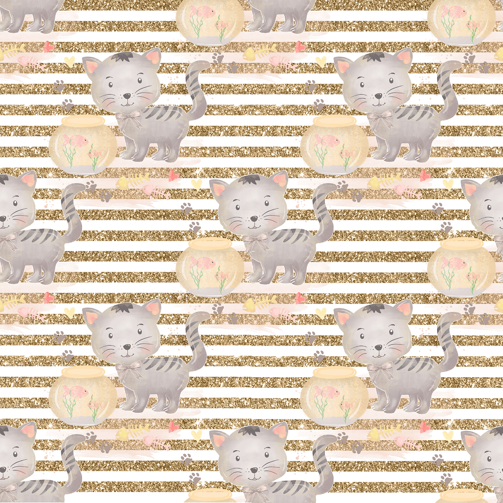 Curious Cat on Striped Fabric - Gold
