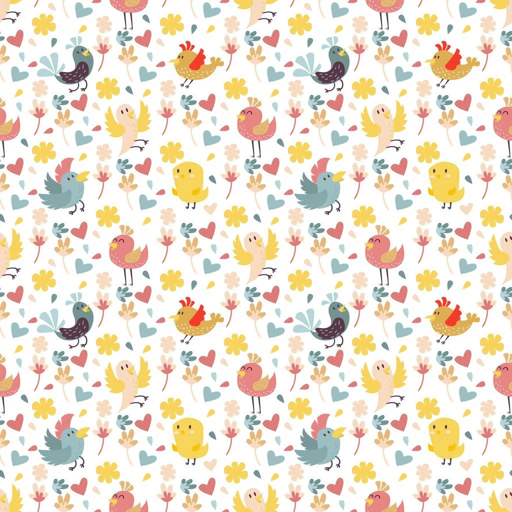 Cute Birds Allover Fabric - White