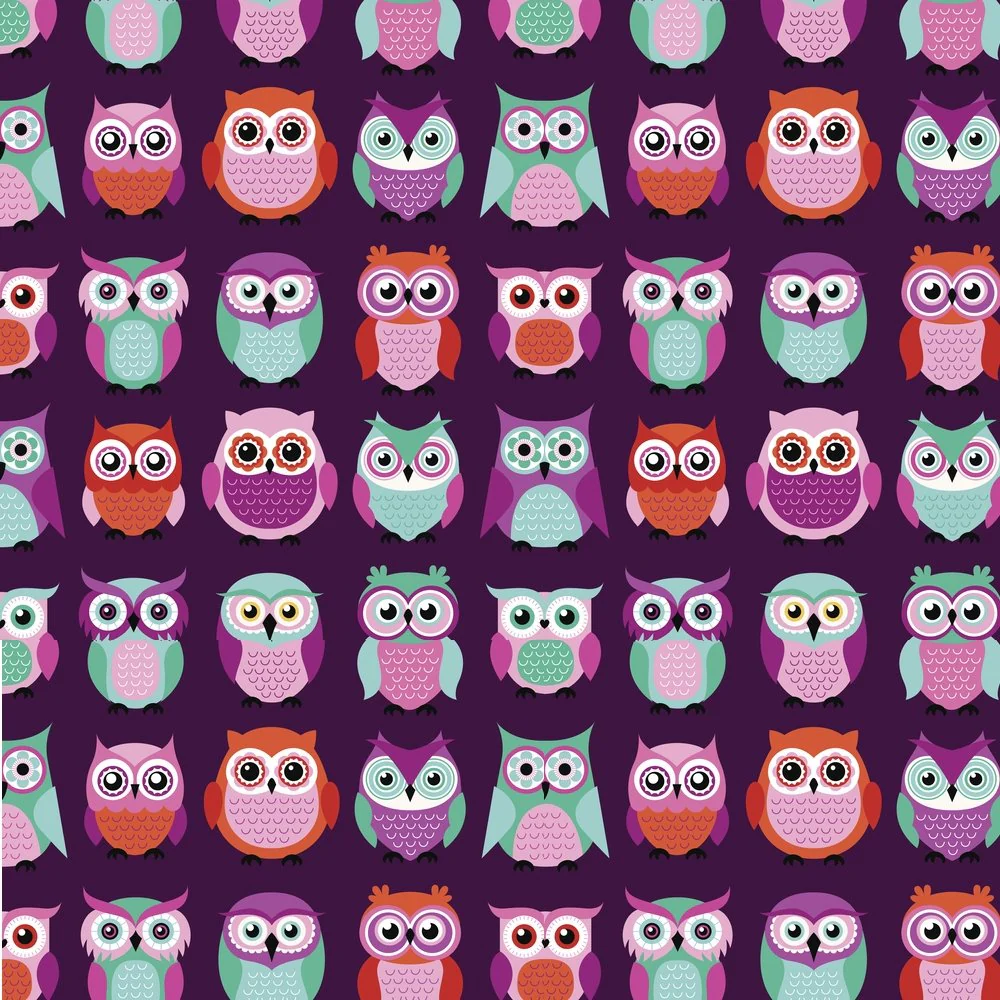 Cute Cartoon Owl Fabric - Purple