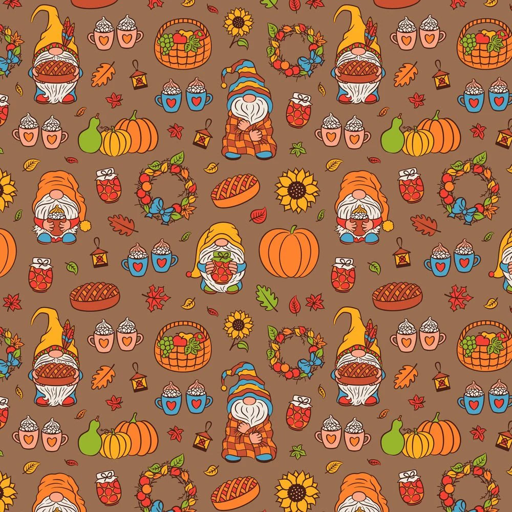 Cute Cozy Gnomes Fabric - Brown